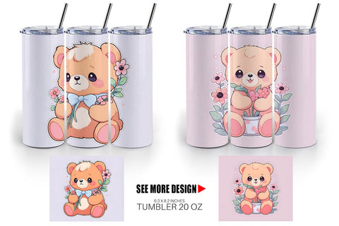 Tumbler Wrap Cute Teddy Bear Sublimation artnoy 