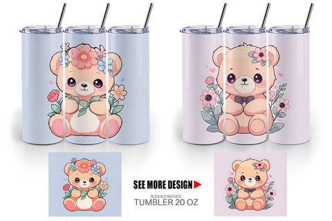Tumbler Wrap Cute Teddy Bear Sublimation artnoy 