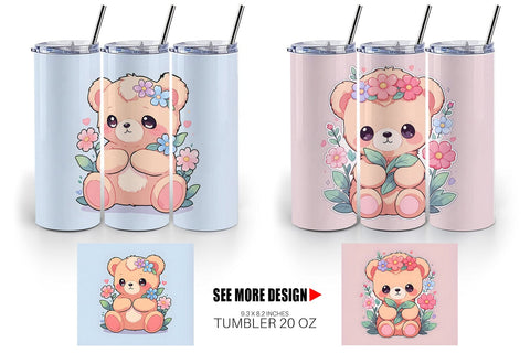 Tumbler Wrap Cute Teddy Bear Sublimation artnoy 