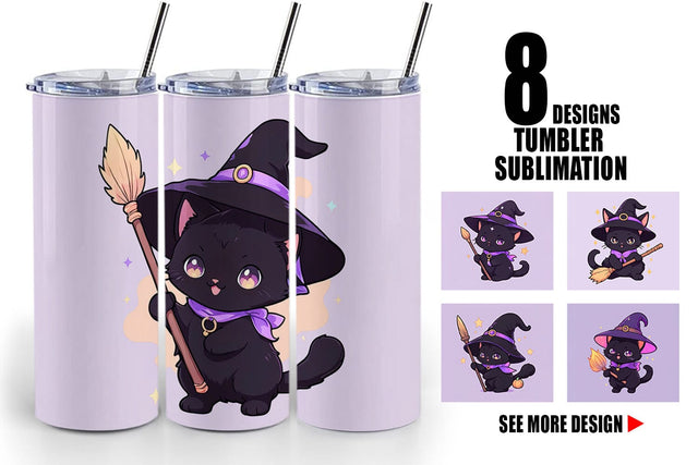 Tumbler Wrap Cute Witchy Cat Halloween Sublimation artnoy 