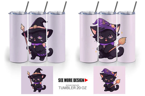 Tumbler Wrap Cute Witchy Cat Halloween Sublimation artnoy 