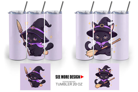 Tumbler Wrap Cute Witchy Cat Halloween Sublimation artnoy 