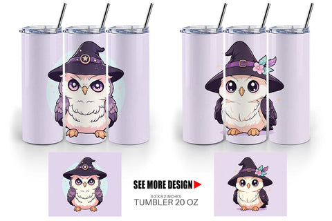 Tumbler Wrap Cute Witchy Owl Halloween Sublimation artnoy 