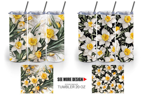 Tumbler Wrap Daffodil Pattern Sublimation artnoy 