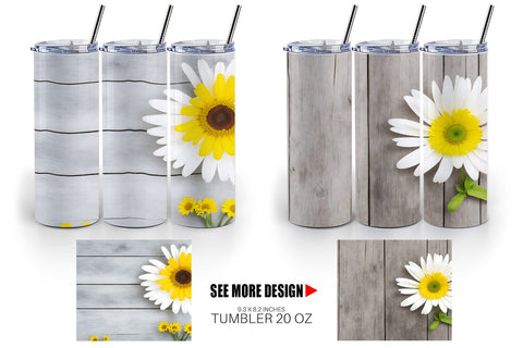 Tumbler Wrap Daisy Flower and Wood Sublimation artnoy 