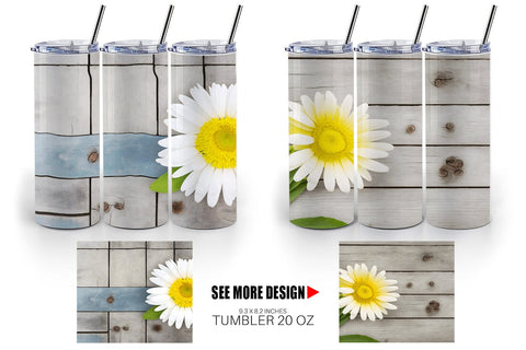 Tumbler Wrap Daisy Flower and Wood Sublimation artnoy 