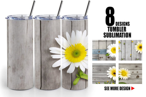 Tumbler Wrap Daisy Flower and Wood Sublimation artnoy 