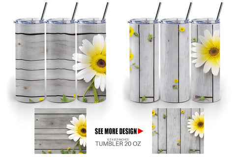 Tumbler Wrap Daisy Flower and Wood Sublimation artnoy 