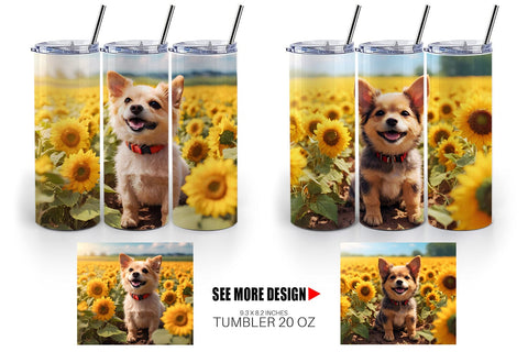 Tumbler Wrap Dog and Sunflowers Sublimation artnoy 