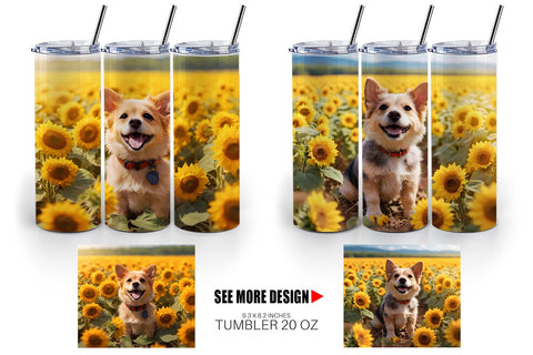 Tumbler Wrap Dog and Sunflowers Sublimation artnoy 