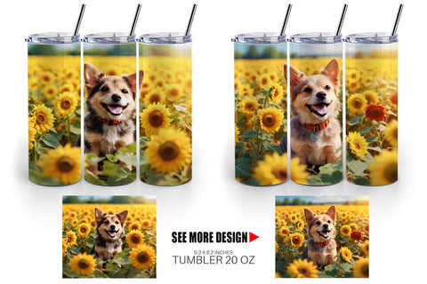 Tumbler Wrap Dog and Sunflowers Sublimation artnoy 