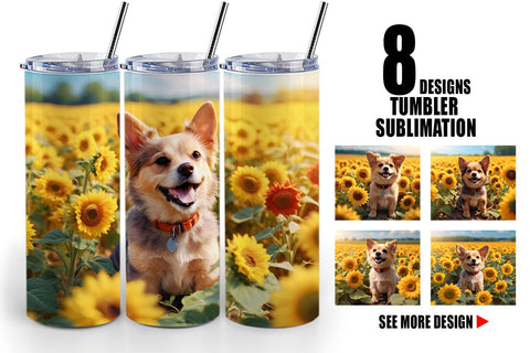 Tumbler Wrap Dog and Sunflowers Sublimation artnoy 