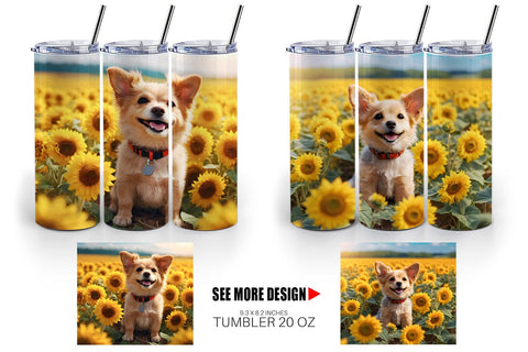 Tumbler Wrap Dog and Sunflowers Sublimation artnoy 