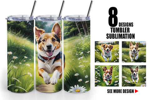 Tumbler Wrap Dog Running in Meadow Sublimation artnoy 