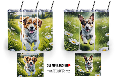 Tumbler Wrap Dog Running in Meadow Sublimation artnoy 