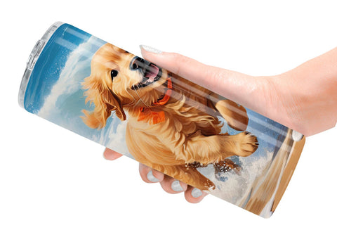 Tumbler Wrap Dog Running on the Beach Sublimation artnoy 