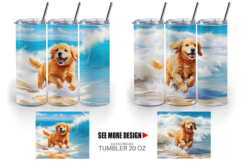 Tumbler Wrap Dog Running on the Beach Sublimation artnoy 
