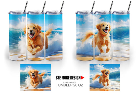 Tumbler Wrap Dog Running on the Beach Sublimation artnoy 