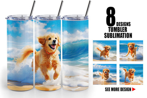 Tumbler Wrap Dog Running on the Beach Sublimation artnoy 