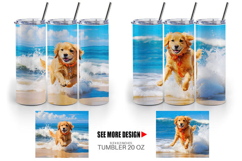 Tumbler Wrap Dog Running on the Beach Sublimation artnoy 