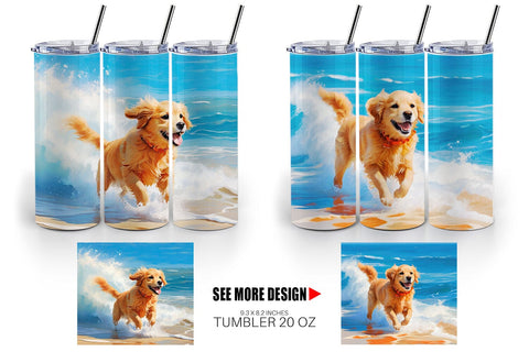Tumbler Wrap Dog Running on the Beach Sublimation artnoy 