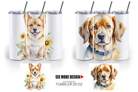 Tumbler Wrap Dog Watercolor Texture Sublimation artnoy 