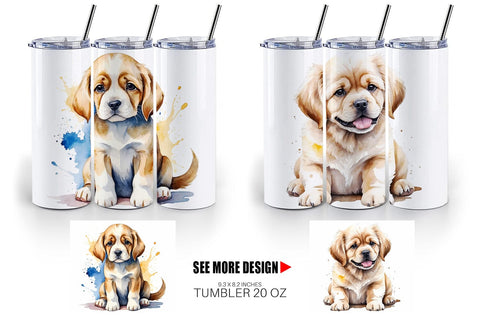 Tumbler Wrap Dog Watercolor Texture Sublimation artnoy 