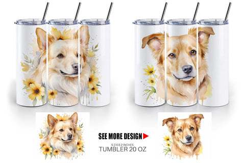 Tumbler Wrap Dog Watercolor Texture Sublimation artnoy 