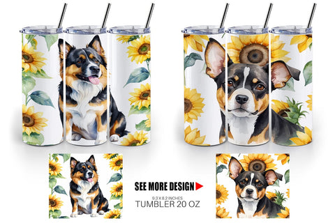 Tumbler Wrap Dog With Sunflowers Sublimation artnoy 