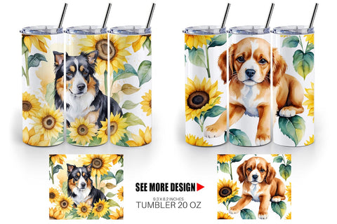 Tumbler Wrap Dog With Sunflowers Sublimation artnoy 