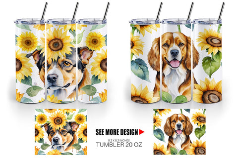 Tumbler Wrap Dog With Sunflowers Sublimation artnoy 