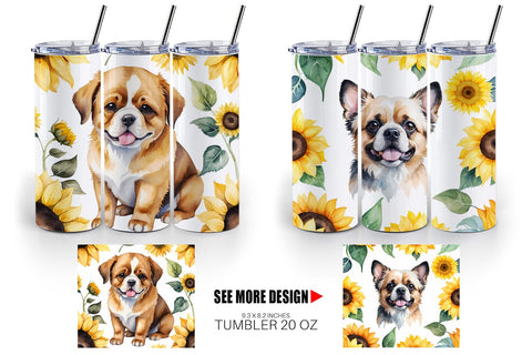 Tumbler Wrap Dog With Sunflowers Sublimation artnoy 
