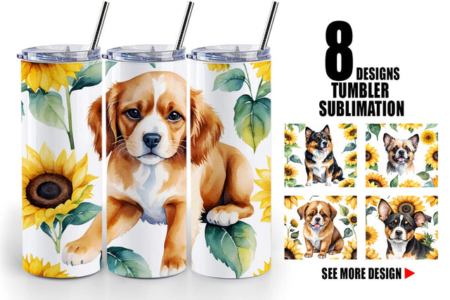 Tumbler Wrap Dog With Sunflowers Sublimation artnoy 
