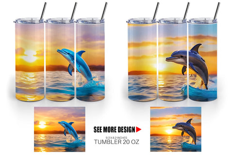 Tumbler Wrap Dolphins and Sunset Sublimation artnoy 