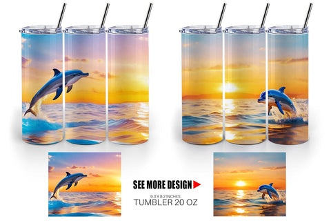 Tumbler Wrap Dolphins and Sunset Sublimation artnoy 