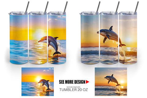 Tumbler Wrap Dolphins and Sunset Sublimation artnoy 