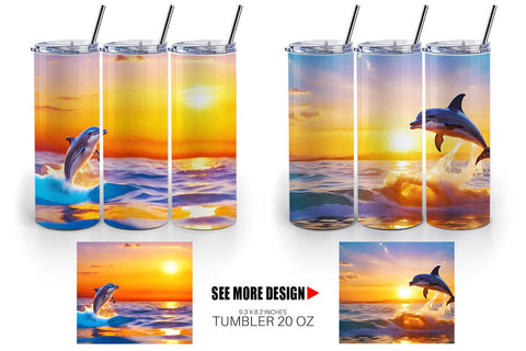 Tumbler Wrap Dolphins and Sunset Sublimation artnoy 