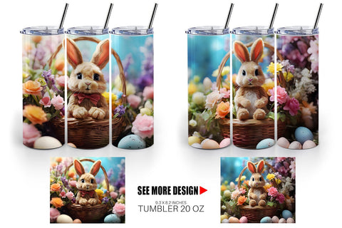 Tumbler Wrap Easter Bunny with Flowers Sublimation artnoy 
