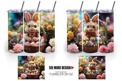 Tumbler Wrap Easter Bunny with Flowers Sublimation artnoy 