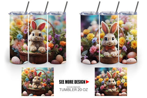 Tumbler Wrap Easter Bunny with Flowers Sublimation artnoy 