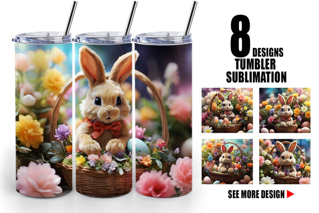 Tumbler Wrap Easter Bunny with Flowers Sublimation artnoy 