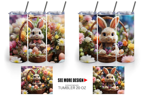 Tumbler Wrap Easter Bunny with Flowers Sublimation artnoy 