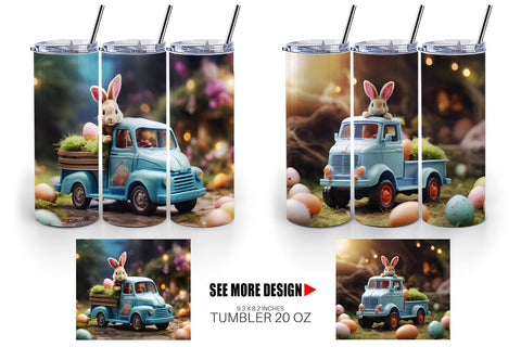 Tumbler Wrap Easter Truck With Bunny Sublimation artnoy 