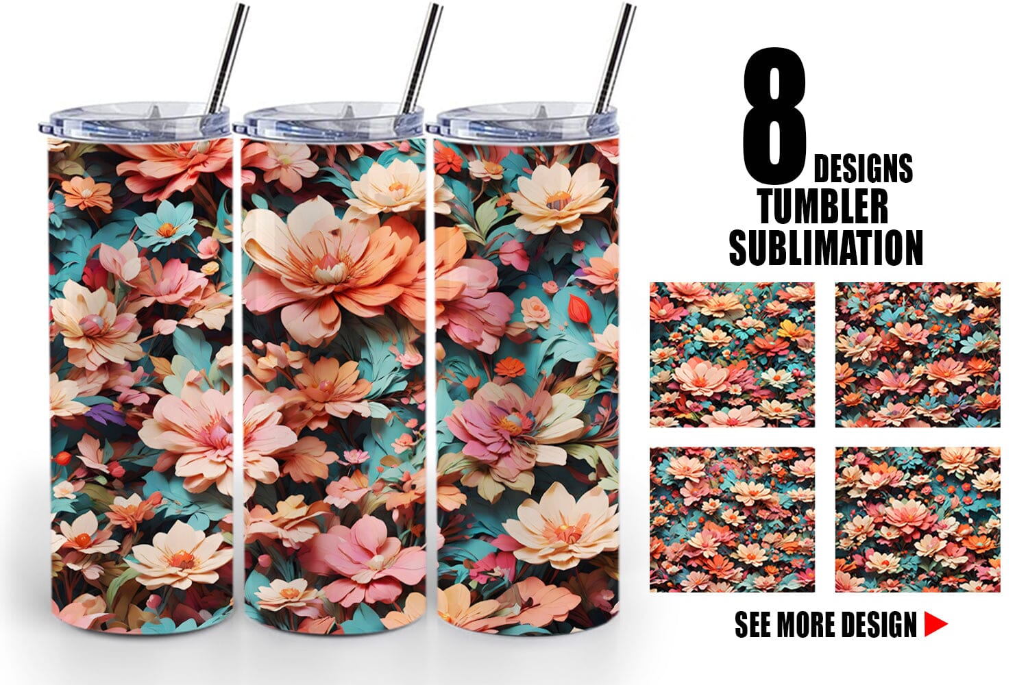 Floral Tumbler Background Tumbler Sublimation Paper Quill Design