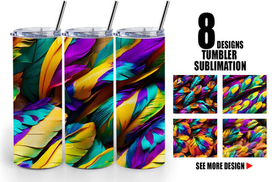 Tumbler Wrap Feathers Mardi Gras Sublimation artnoy 