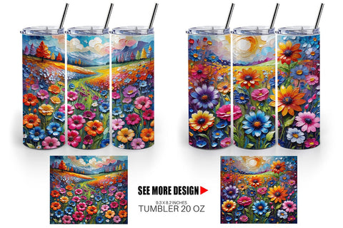 Tumbler Wrap Field Flower Painting Sublimation artnoy 