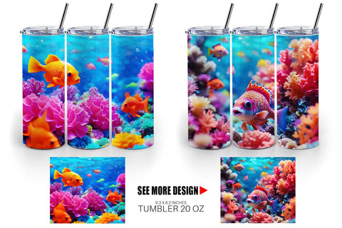 Tumbler Wrap Fish Swim Tropical Ocean Sublimation artnoy 