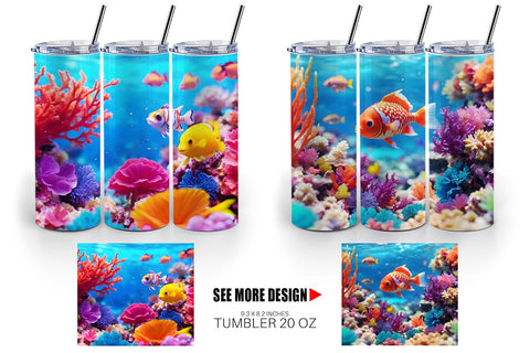 Tumbler Wrap Fish Swim Tropical Ocean Sublimation artnoy 