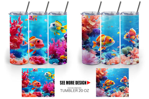 Tumbler Wrap Fish Swim Tropical Ocean Sublimation artnoy 