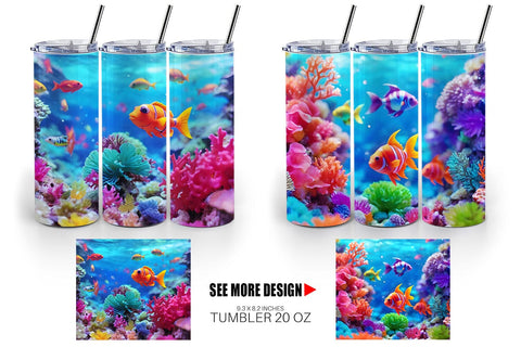 Tumbler Wrap Fish Swim Tropical Ocean Sublimation artnoy 
